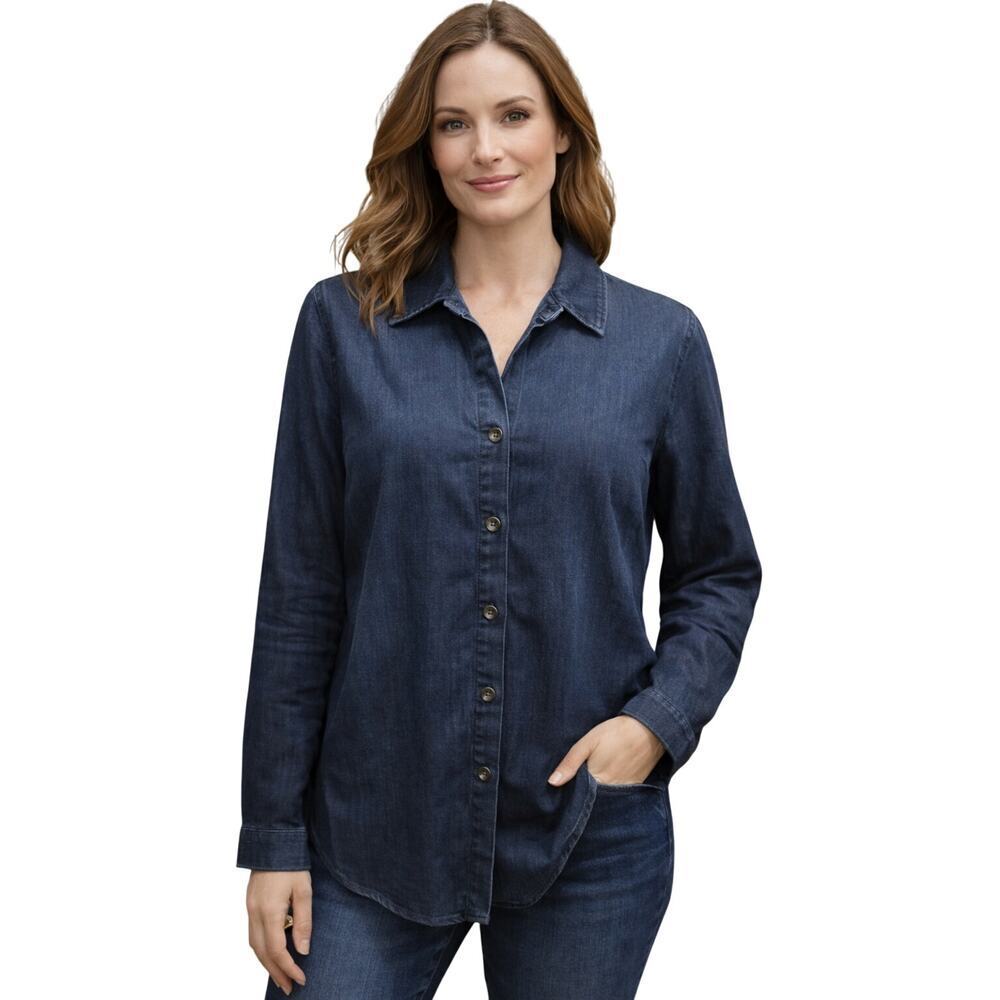 Coldwater creek L 14 - 16 stretch shaped denim button up casual long sleeve EUC